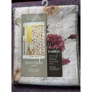 VTG Home Trends Fabric Shower Curtain Antique Rose Pattern Machine Washable NEW